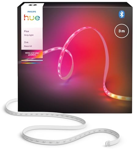 Philips Hue Bande LED Flux UltraBright 3 mètres, 1200lm, Ambiance et Couleurs vives, Technologie Chromasync, Ruban LED flexible pour intérieur, Découpable et réutilisable, Commande vocale et appli