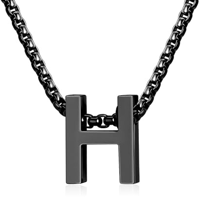 VULETO Initial H Necklace for Boys Men, Stainless Steel Letter Pendant Box link Chain Letter Necklaces Personalized Christmas Birthday Stocking Stuffers Jewelry Gifts for Him Teen Teenage Kids Son Age 8-12 Black