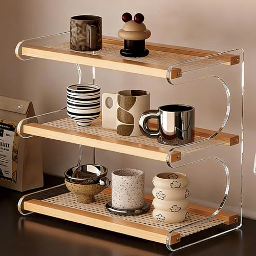 Biutimarden Soporte para Tazas de 3 Niveles Multifuncional Organizacion Tazas Paracafé Moderno Estante Cocina Organizado para Cocina Baño Hogar Oficina
