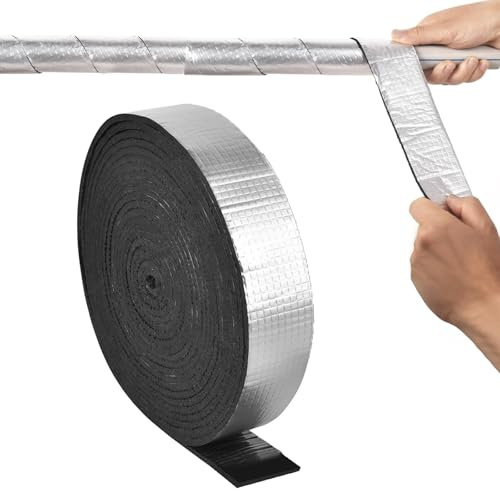 Dwitkul Tubo Isolante Antigelo per Esterni 10 m x 5 cm Isolante per Tubi in Foglio di Alluminio Autosigillante, isolamento per tubi di riscaldamento per la protezione dei tubi