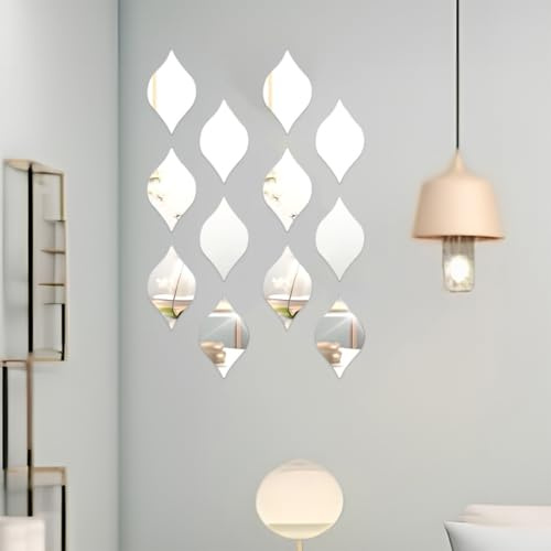NOPVUFA 12 Pezzi Espejos Adhesivo Pared Decorativos, Gotas de Agua Pegatinas Pared Decorativas Acrílico Plata Extraíble para Habitación, Salón, Dormitorio, Oficina