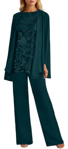 Gefomuofe Traje de boda para mujer, chifón, traje de madrina para boda, pantalones formales con chaqueta, 3 piezas, elegante, traje de noche, traje de ocio, traje de pantalón transpirable, opaco