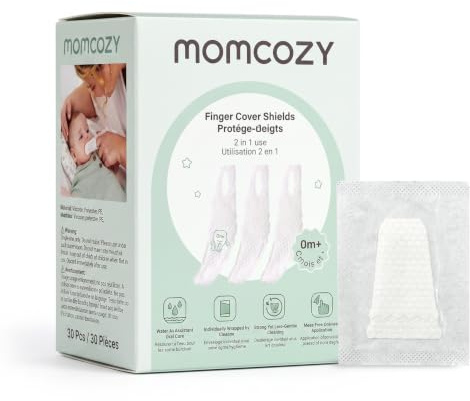Momcozy Baby Finger Toothbrush, Wipes Tongue Cleaner Infant Oral 30 Count | Waterproof Layer, Soft Woven Gauze, Individual Packs, Dual Use Wet Dry, Portable Size