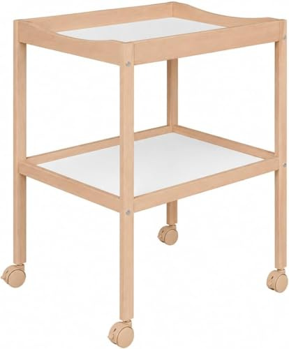 Baby Happy Bliss Table à Langer en Bois de Hêtre Naturel avec roulettes Freinées – 75 x 55 x 89 cm – Étagère de Rangement – Mobilier Bébé Écologique et Durable