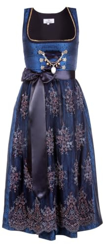 Edelnice Trachtenmode Josepha, Dirndl, abito lungo da donna bavarese, 2 pezzi + grembiule, taglia 38-60 - blu - 46