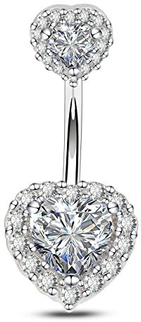 OUFER 14G 8mm Piercing Ombelico Acciaio Chirurgico Corto Barra Lungo Cuore CZ Palline Argento Barbell Navel Bar Belly Button Rings Elegante Gioiello