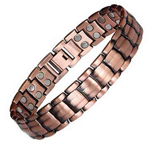 Pulsera magnética doble de cobre rojo para hombre de WONOLO con imanes fuertes, pulsera ajustable