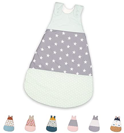 ULLENBOOM Saco de dormir de bebé para verano Menta Gris - Saco de dormir de bebé para el verano hecho de algodón, cómodo saco de dormir para bebés, tamaño: 56 a 62