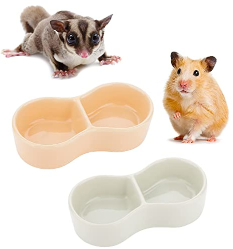 2 Pcs Hamster Ceramic Food Bowl, Double Grid Design Anti-Turning Food and Water Dish for Hamster Hedgehog Sugar Glider Gerbil Chipmunk Rodent (Colors May Vary)