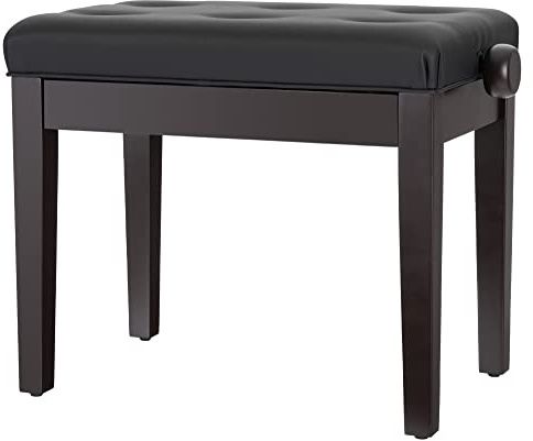 Classic Cantabile Pianobank modell D – högkvalitativ pianobank – svart klädsel av konstläder med kapitonering – justerbar höjd från 47,5–55,5 cm – 4-faldig korsmekanism – rosenträ matt