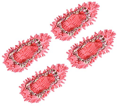sourcing map Washable Cleaning Shoes Cover Multifunction Chenille Microfiber Duster Mop Slippers Foot Socks Tools for House Floor, Pack of 4 Pink
