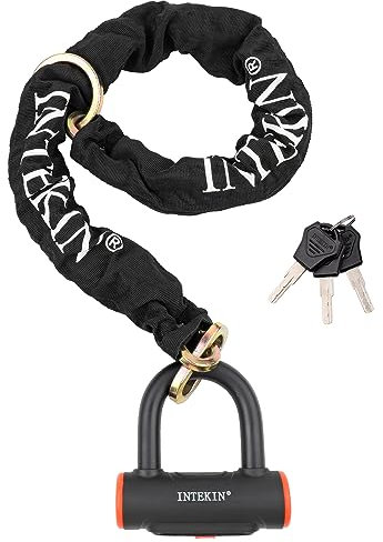 INTEKIN Fahrrad Kettenschloss aus 10mm gehärtetem Stahl, 100cm lang Motorradschloss/Fahrradschloss Kette mit Bügelschloss Set, Hohe Sicherheit Schloss für E-Bike, Motorrad, Roller, E-Scooter