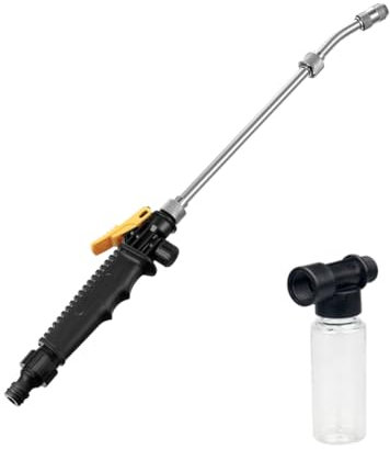 Stainless Steel Garden Hose Spray Gun Set High Pressure Water Nozzel Washer Wand Power Spray Tool with Foam Bottle for Car Washing Pets Shower Gardening(Compatiable with 1/2inch Connector)