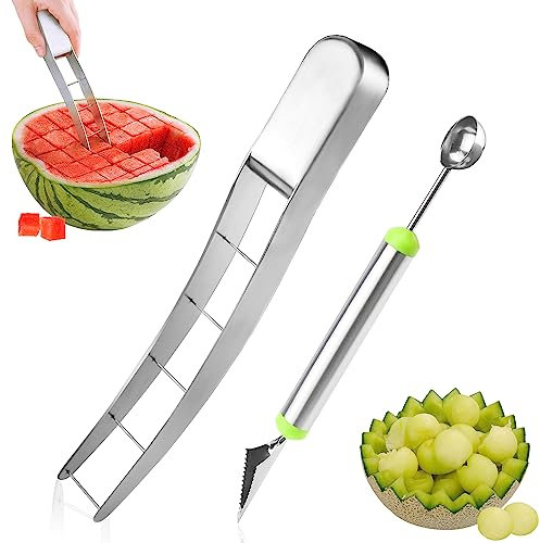 Coupe Pasteque, Couteau Pasteque, Trancheuse de Pastèque en Acier Inoxydable, Coupe-Melon, Coupeur de Pasteque pour Pastèque Melon Papaye Fruit du Dragon