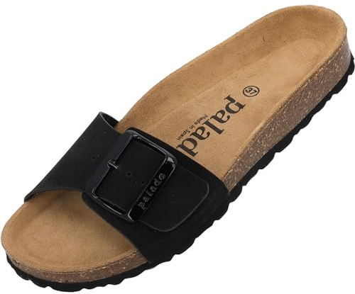Palado Pantoletten Damen Malta EGS Haze – elegante Sandalen Made in Spain - bequeme Hausschuhe mit Kork-Fußbett - modische Sommerschuhe Schwarz UK8 - EU41
