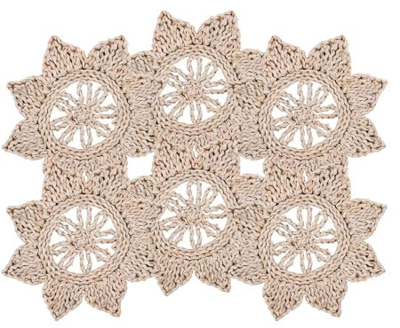 Cofan Pack de 6 bajoplatos Trenzados | Fibras Naturales | Salvamanteles Individuales en Forma de Flor | Packs de 6 Unidades | Diámetro: 30 cm