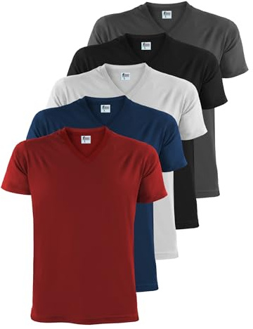 ALPIDEX T-Shirts Hommes Lot de 5 Col V 100% Coton Unis Basique Mens Tee Shirt Manches Courtes S M L XL XXL 3XL 4XL 5XL, Taille:XXL, Couleur:Fire