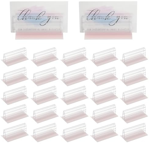 PATIKIL 3 x 1.6 Pollici Supporto Segnaletica con Base Adesiva, 25 Pezzi Mini Supporto Parastarnuti per Pannelli Acrilici per Fissare e Allineare Etichette Card Foto, Trasparente