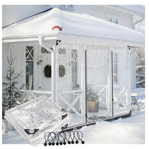 Outdoor Plane Vorhänge Transparente PVC Plane Seitenteil mit Reissverschluss Tür wasserdichte Abdeckplanen für Pergola Terrasse Veranda POCHY(2.5X2m/8.2x6.5ft)