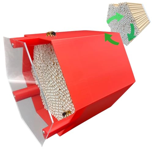 Abeja silvestre para anidar – totalmente duradera y resistente a la intemperie – Hotel de insectos con 600 fundas para nido. Hotel de abejas silvestres de alta calidad para amantes del jardín (rojo,