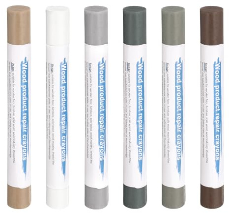 QUARKZMAN Bâtons De Remplissage En Bois 6 Couleurs Crayons De Cire Pour Réparation De Meubles Pour Light Brown, White, Starry Gray, Gray Walnut, Dark Blue Gray, Light Blue Gray