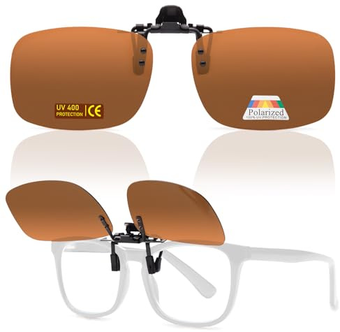 Epavouos Occhiali da sole polarizzati Clip-On protezione UV400 ideale per tutte le attività all'aperto, marrone, 60mm X 43mm