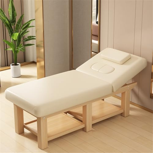 Joytar Beauty-Spa-Bett, Professioneller stationärer Massagetisch mit Rückenlehne, Hochleistungs-Massagebett, Physiotherapietisch, Wimpernbett aus Massivholz, 185 x 70 cm(Beige)