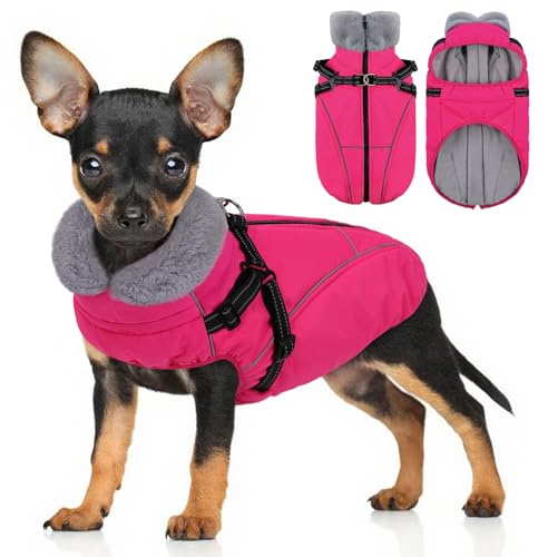 Preferhouse Dog Jackets for Medium Dogs, Dog Winter Coat, Reflective Pet Warm Fleece Vest for Cold Weather, Rose M