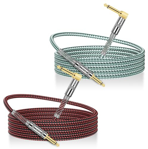 OTraki 2 Stück Gitarrenkabel 2m Instrumentenkabel, Klinkenkabel 90 Grad Bass Amp Cabel, Rechtwinkliges Klinkenkabel Gitarre Aux Verlängerungskabel Für E-Gitarre, Bassgitarre, Keyboard, Pro Audio