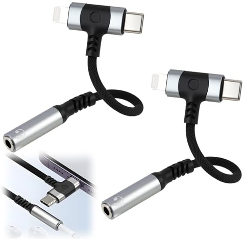 2 st 2-i-1 USB C till jack 3,5 mm adapter och L ljudomvandlare, USB C Aux-hörlursadapter med DAC-chip, USBC till 3 5 mm ljudadapter kompatibel med Smartphone 17-11-serien, Galaxy S24/S25