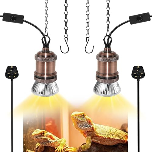 ZRLXFM 2PCS Heat Hanging Lamp with 1M Adjustable Chain, E27 Ceramic Lamp Holders with Switch, Reptile Terrarium Heater Lamp with 280CM Cable for Tortoise, Snake, Frog, Lizard, Chicks