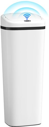 HOMCOM Cubo de Basura Cocina Automático 50 L, Papelera de Cocina Estrecha de Acero Inoxidable con Sensor Infrarrojo y Modo Manual, Anillo de Retención, Antihuellas, para Oficina, Hogar, Blanco