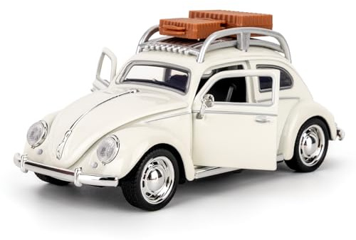 imtfzct 1:32 Maßstab Volkswagen Käfer Die-Cast Modellauto mit Sound & Licht, Pull-Back-Funktion & abnehmbarem Dachgepäckträger, Sammlerstück & Spielzeug für Kinder ab 3 Jahren weiß