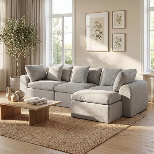 DEZAGCE Sofá Cama en L de Terciopelo, 4 plazas, 275 cm | Forma de L · 4 plazas · Terciopelo efecto nube · Otomana reversible · Sin montaje · Longitud de 275 cm