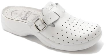 Saniflex 631-10 Médico Certificado Zuecos Mules Zapatillas Zapatos de Cuero, Mujer, Blanco, EU 40