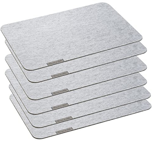Rosenstein & Söhne sottobicchiere in feltro: 6 pezzi Tovagliette in feltro, grigio chiaro, 45 x 30 cm, lavabile (sottopentola in, set di sottobicchieri in, pentola)