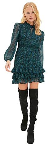 TRENDYOL Abito da Donna Verde con Motivo volumizzante, per Affari, Casual, Verde, 46