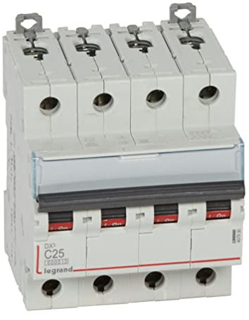Legrand 407930E, Interruptor Automático Magneto Térmico, 4P, 25A, Curva C, 10 kA, 4 módulo, DX3