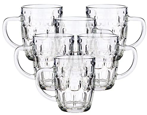 TIENDA EURASIA - Pack de 6 Jarras de Cerveza, Jarra de Cerveza de Cristal Transparente, Jarras de Diseño Clasico con Asa (520ml)