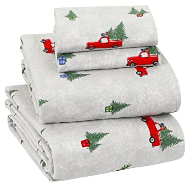 Sleepdown Flanell-Bettlaken aus 100% Baumwolle, superweich, schwer, doppelt gebürstet, fusselfrei, volle Größe, 40,6 cm Tiefe Tasche, Spannbettlaken in voller Größe, 2 Seitentaschen (voll, LKW und