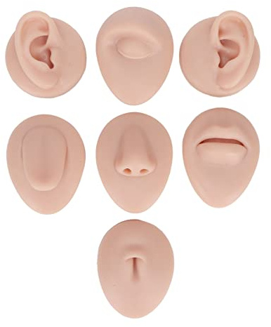 Soft Silicone Flexible Model Body Part Displays Set, Body Piercing Practice Model Simulation Ear Eye Nose Mouth Tongue and Belly Button Model for Novice Piercer (Medium Fleshcolor)