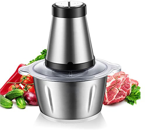 Samnuerly Picadora de Carne Multifuncional de 2 l para Uso doméstico, 110 V/220-240 V, 2 velocidades Alta/Baja, Acero Inoxidable, para Carne/Cebolla/Fruta/Huevo/Chile