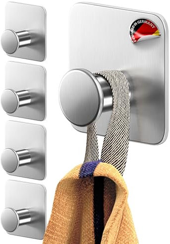 4smile colgador toalla baño sin taladro - 5 piezas, inoxidable - ganchos adhesivos para pared diseño moderno colgadores resistentes perchas autoadhesivos fuertes