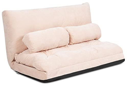 COSTWAY Divano da Terra, Divano Letto Multifunzionale Regolabile in 6 Posizioni con 2 Cuscini, con Fodera in Camoscio per Camera da Letto Salone Balcone (Beige)