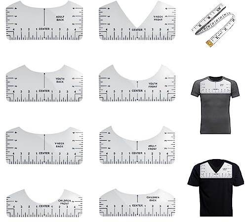 KBNIAN 8PCS T-Shirt Rulers Guide T-Shirt Alignment Tools T-Shirt DIY Printing Rulers T-Shirt Alignment Ruler Set Neck Calibration Tool with Soft Tape Measurefor Adult Youth Toddler