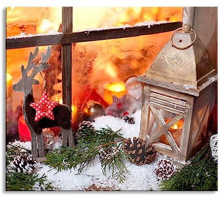 weihnachtlich Fensterbrett Herdabdeckplatte & Spritzschutz aus Echtglas | Für Herd-Kochfelder | 60x52 cm