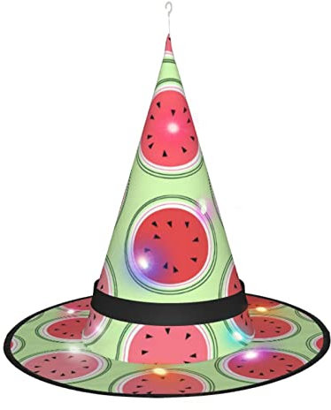 LAMAME Wassermelone Grün gedruckt Halloween Hexenhut Erwachsene Leuchtende Spitze Hut Halloween Weihnachten Party Dekoration Hut