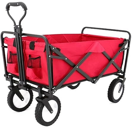 UTOQIA Strandwagen Bollerwagen Klappbarer Gartenwagen Mit 4 Rädern, Robuster Wagen, Einkaufswagen Für Outdoor-Camping, Angeln, Zugwagen Handwagen Campingwagen (Color : Rood)