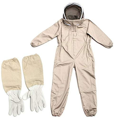 Traje de Apicultura con Guantes, Traje de Apicultor Profesional con Velo, Ropa Apicultura Protección Cuerpo Completo Hombres Mujer, Traje de Abejas para Apicultura Transpirable Anti Avispas Equipo