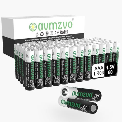 avmzvo Batterie AAA, LR03 1,5 V, 60 pezzi, potenza durevole, potente, alcalina, può essere utilizzata per giocattoli, sveglia e altri dispositivi elettronici
